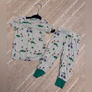 NWOT Angel dear Kids Golf Cart Print Pajama Set - Green Accents